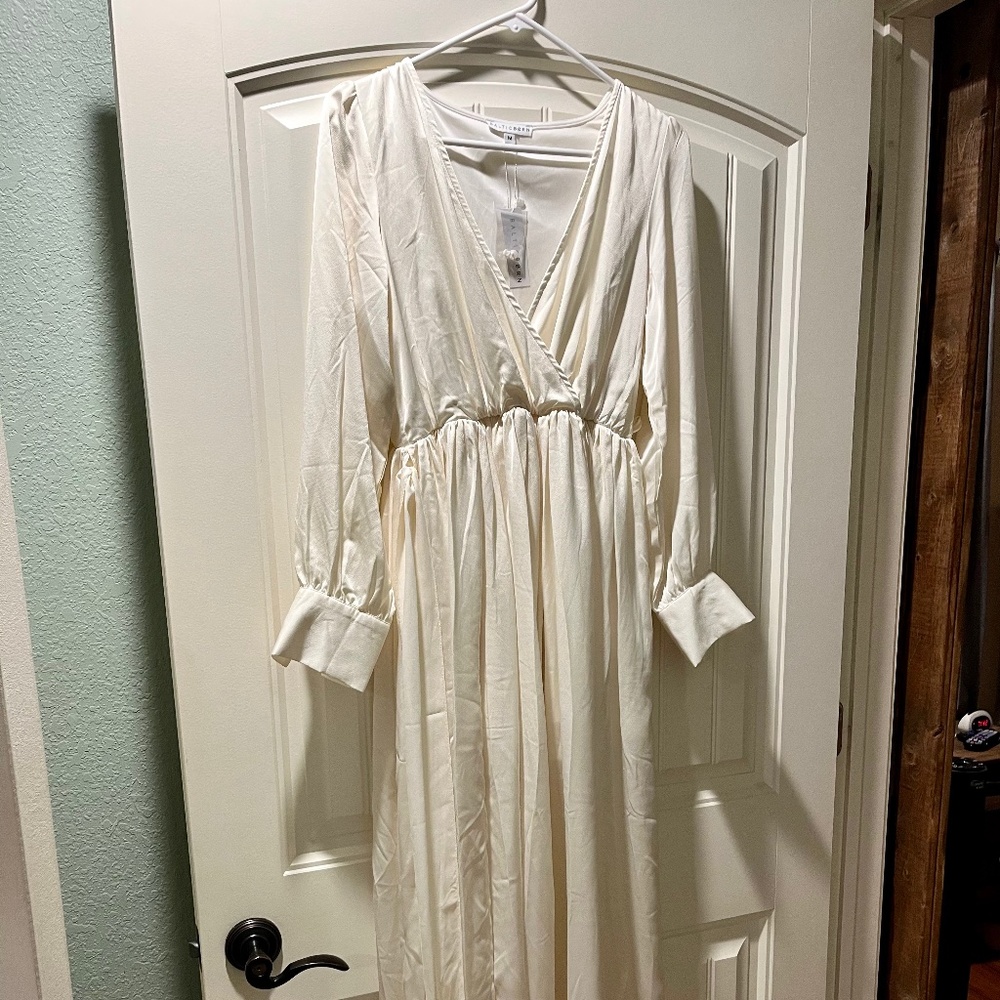 NWT Cream/off white, long sleeve, full length, satin, Baltic Born dress